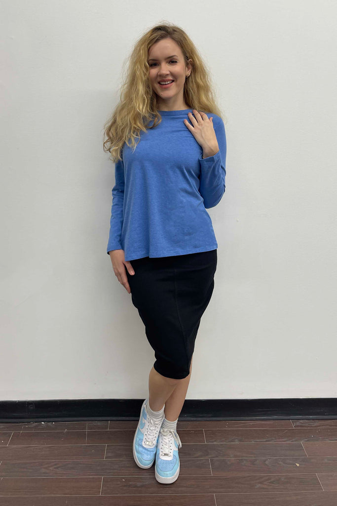 Heather Blue cotton long sleeve top for women
