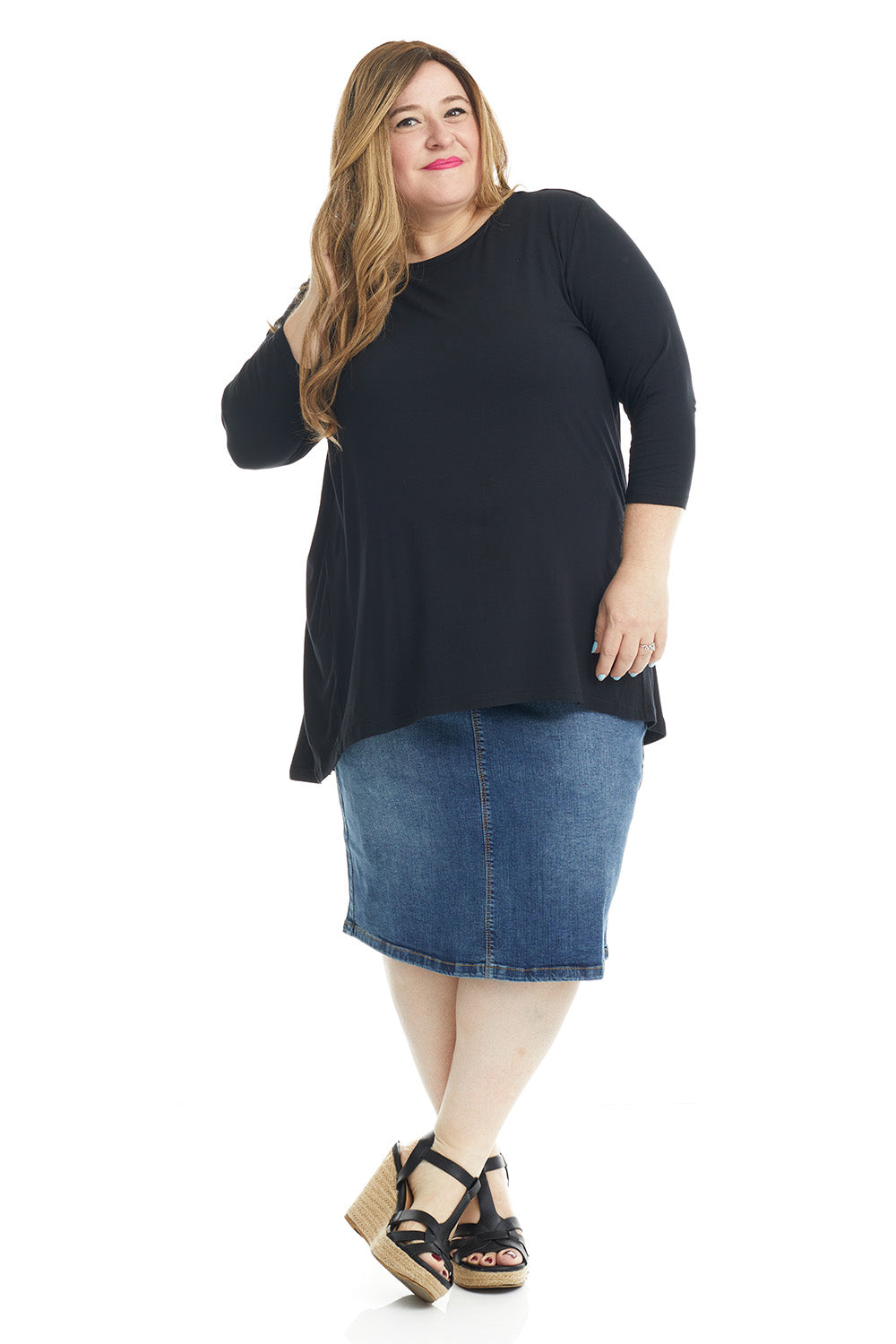black high-low loose tunic plus size top for women good for maternity