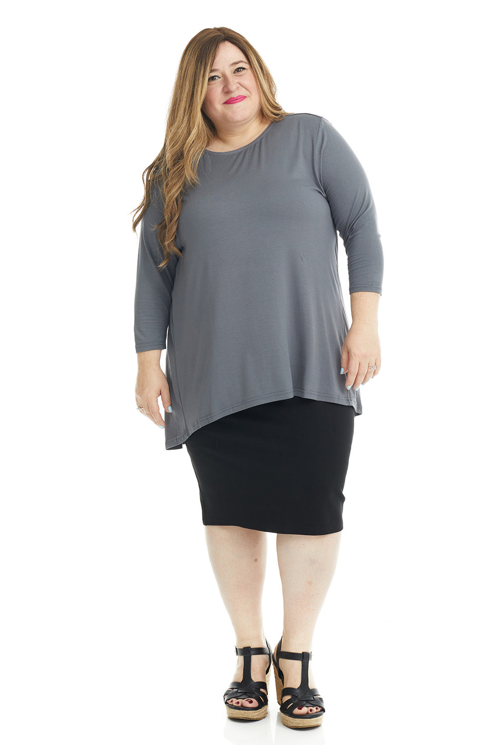 charcoal gray high-low loose tunic plus size top for women good for maternity