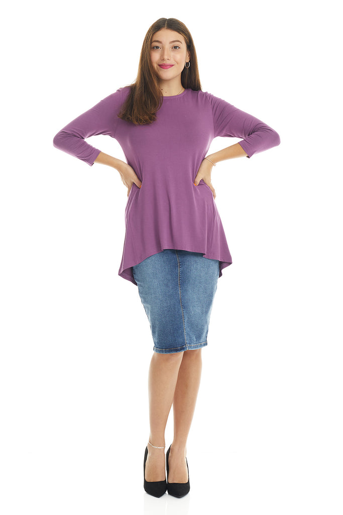 purple high-low loose tunic top for women good for maternity