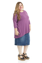 light purple modest hi-lo loose tunic tee for plus size women