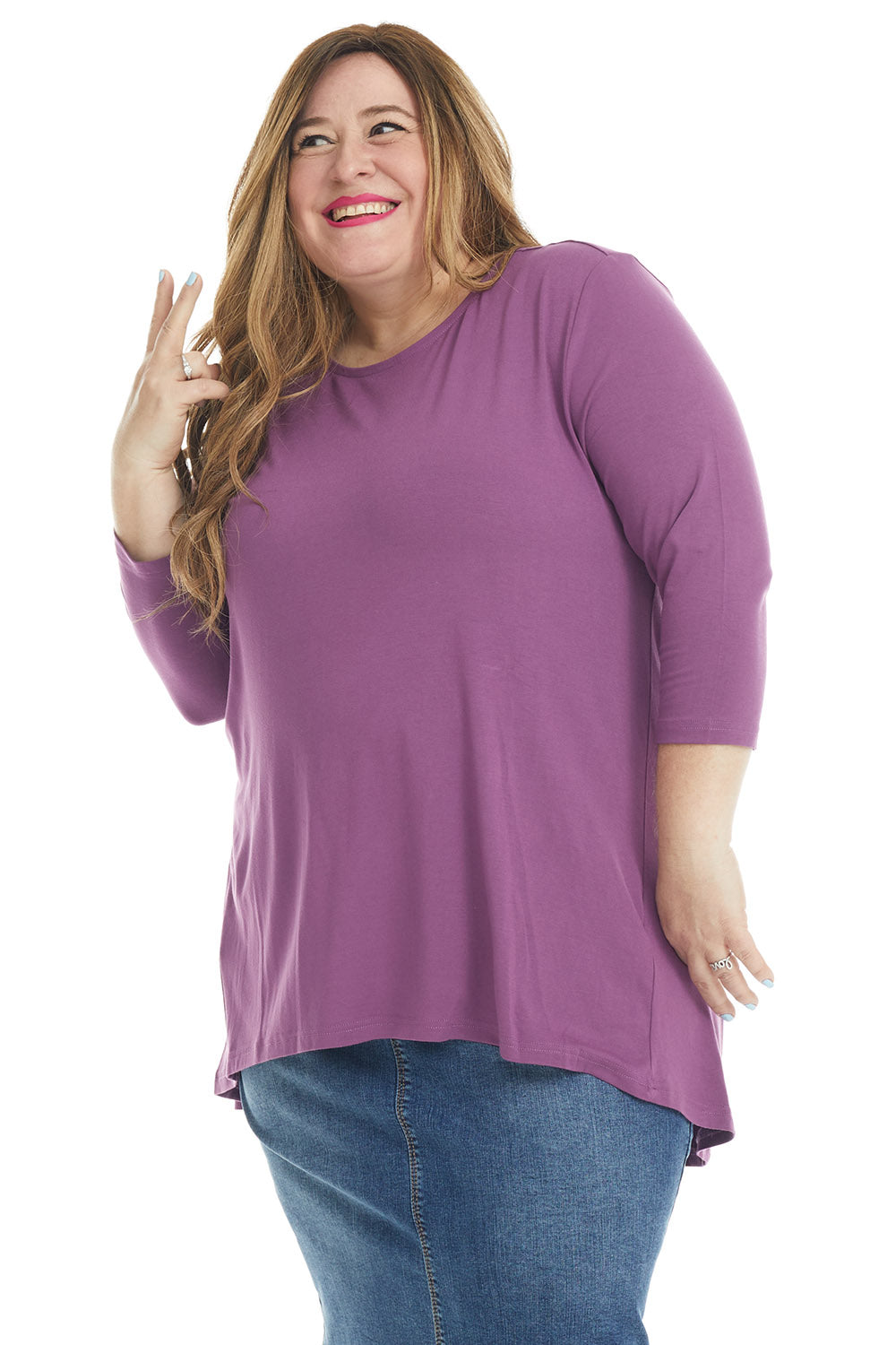 mauve basic plus size top to wear with jean skirts