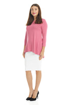 pink crew neck high-low loose tunic top for women