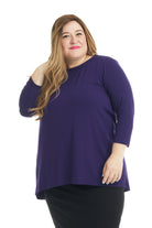 purple basic tznius flattering loose tunic plus size shirt