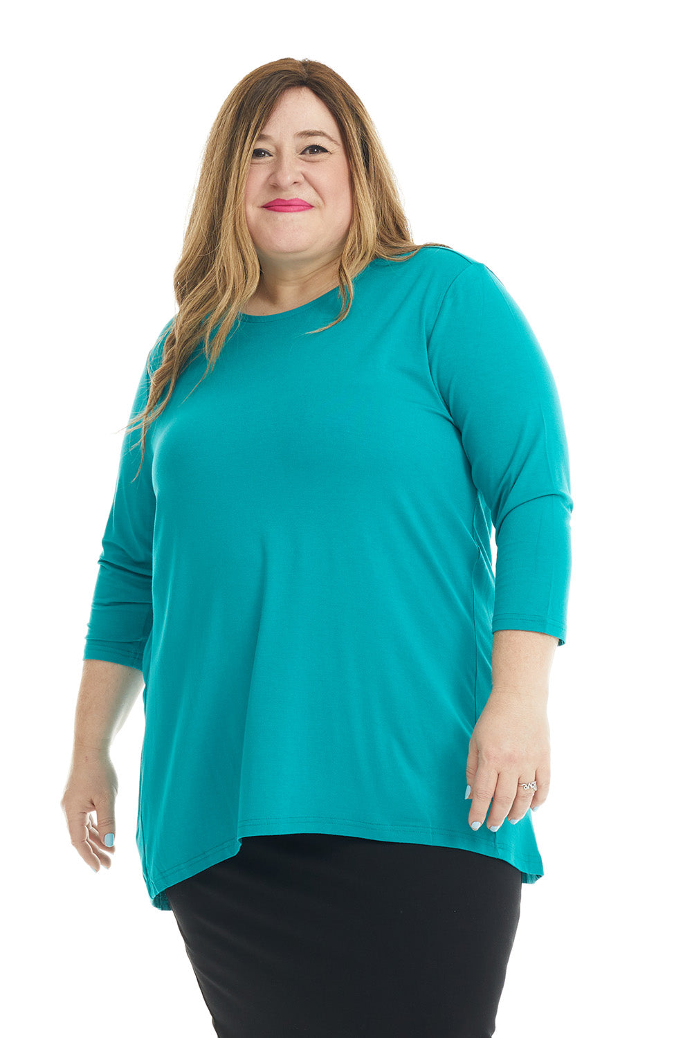 turquoise basic plus size top to wear with jean skirts