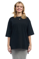 black 3/4 sleeve loose cotton long tunic top tshirt