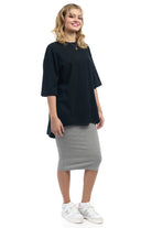 black 3/4 sleeve loose cotton long tunic top tee