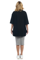 black 3/4 sleeve loose cotton high lowl ong tunic top tshirt