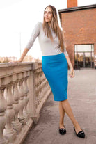 cobalt royal blue modest basic modest knee length pancil skirt