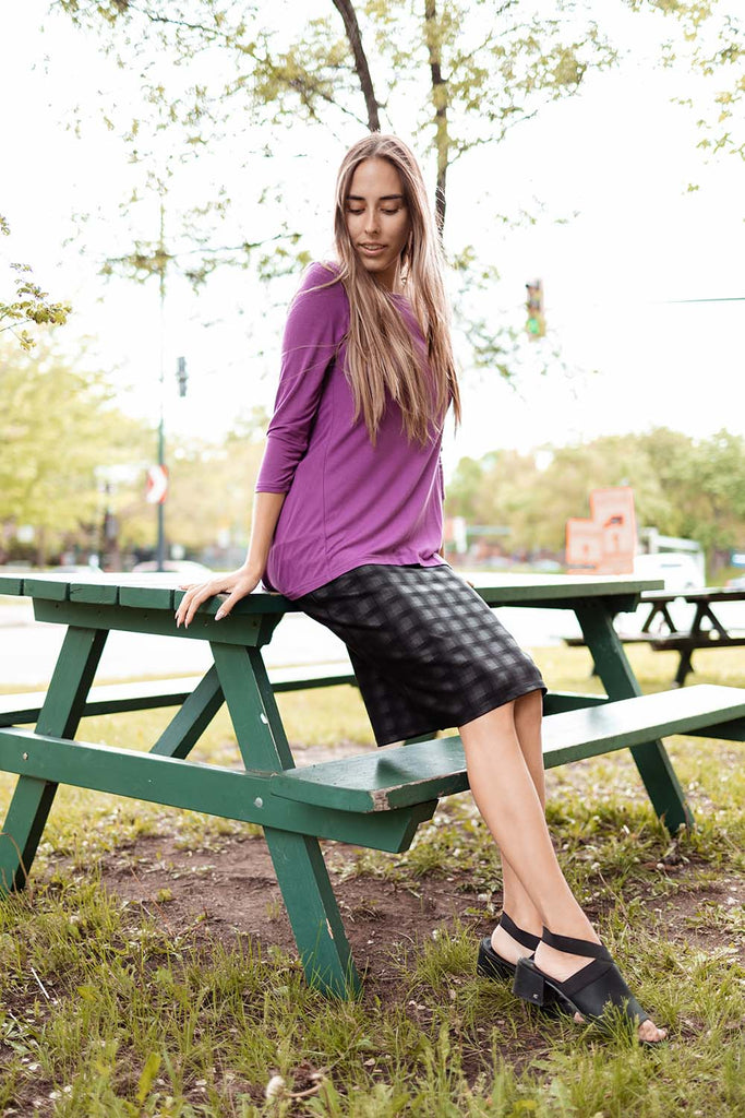 black plaid straight pencil skirt without slit and without pockets