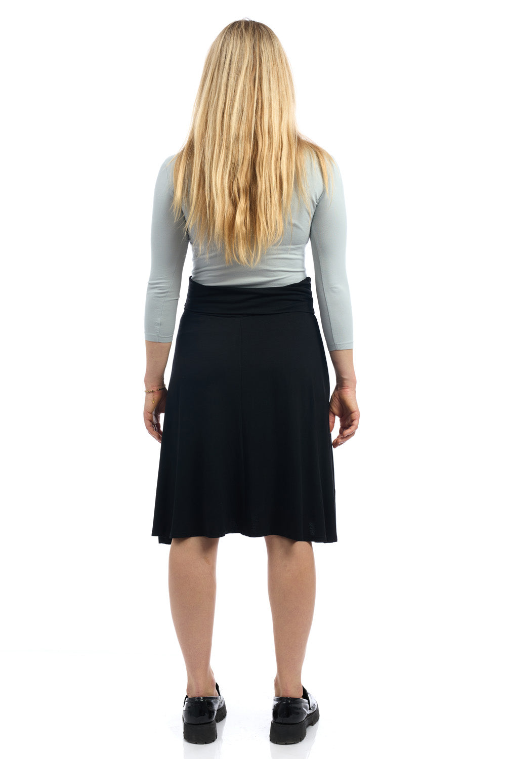 Old Navy inspired fold over flary knee length skater black skirt