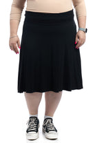 plus size black knee length fold over skirt midi 