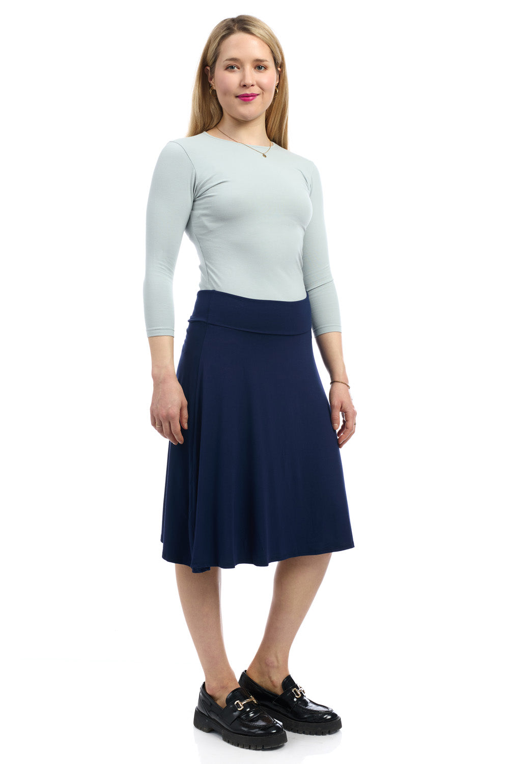 Navy jersey skirt knee length best sale