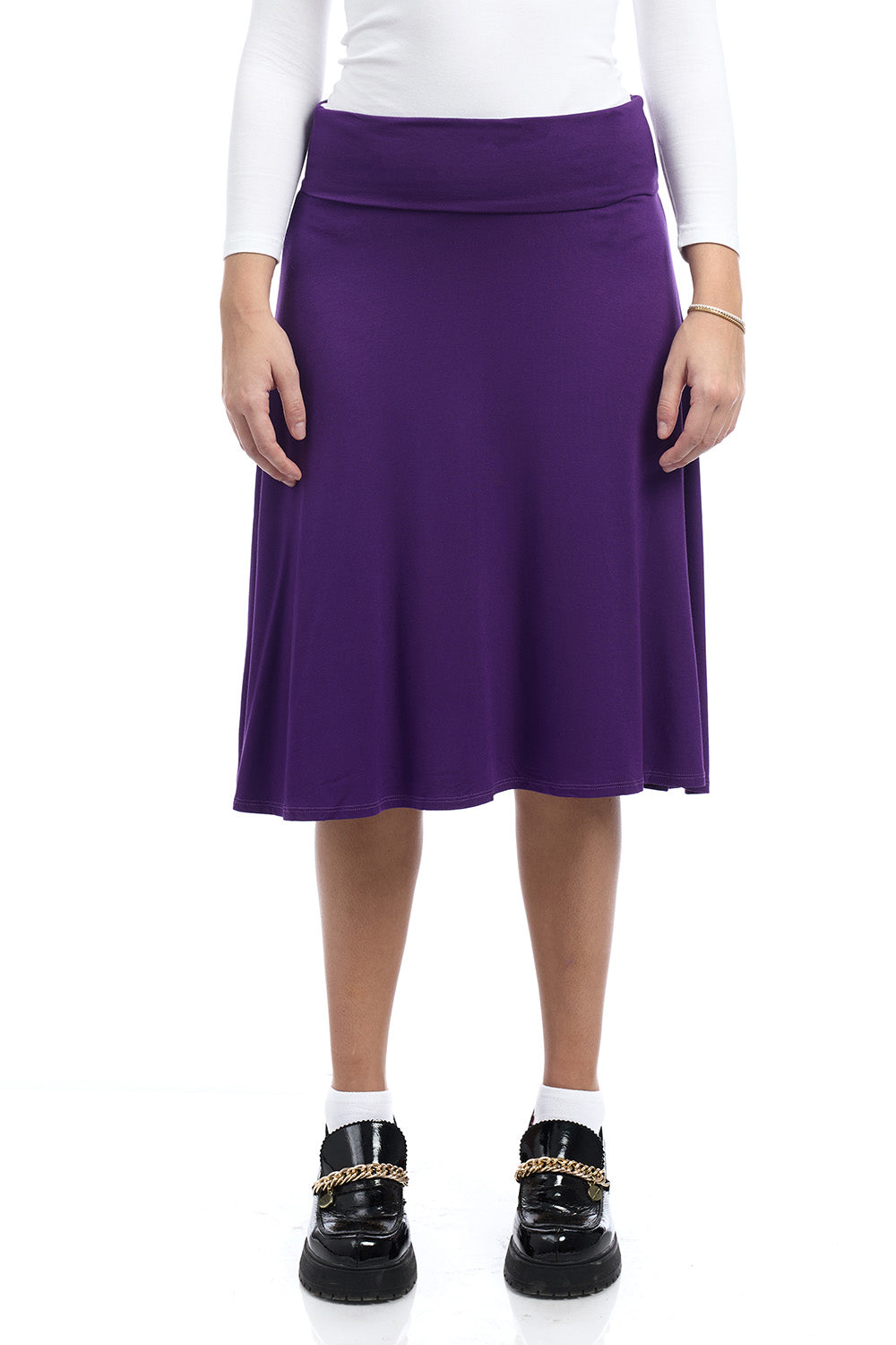 Old Navy inspired foldover flary knee length midi purple skirt
