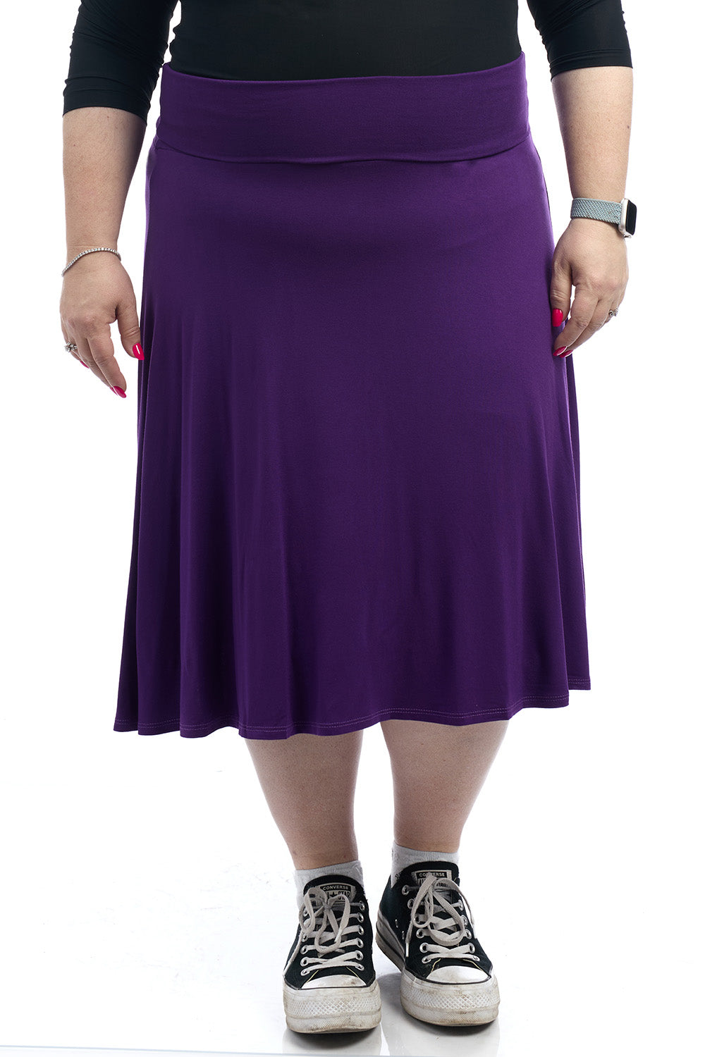Plus size Old Navy inspired foldover flary knee length midi purple skirt