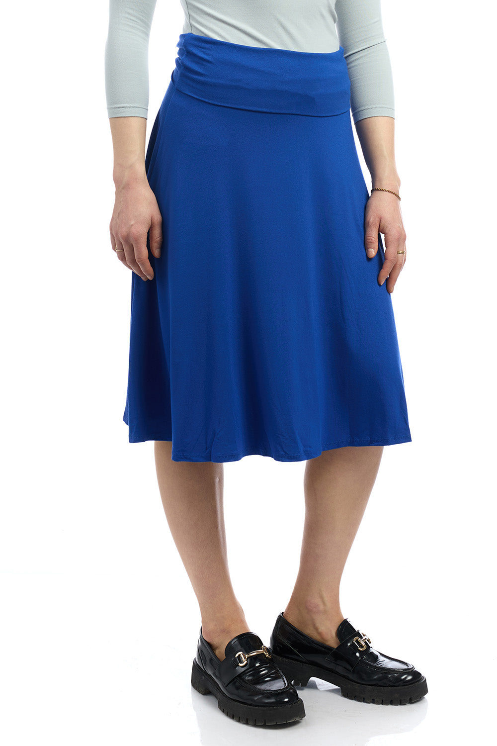 Old Navy inspired below knee length foldover flary midi royal blue skirt
