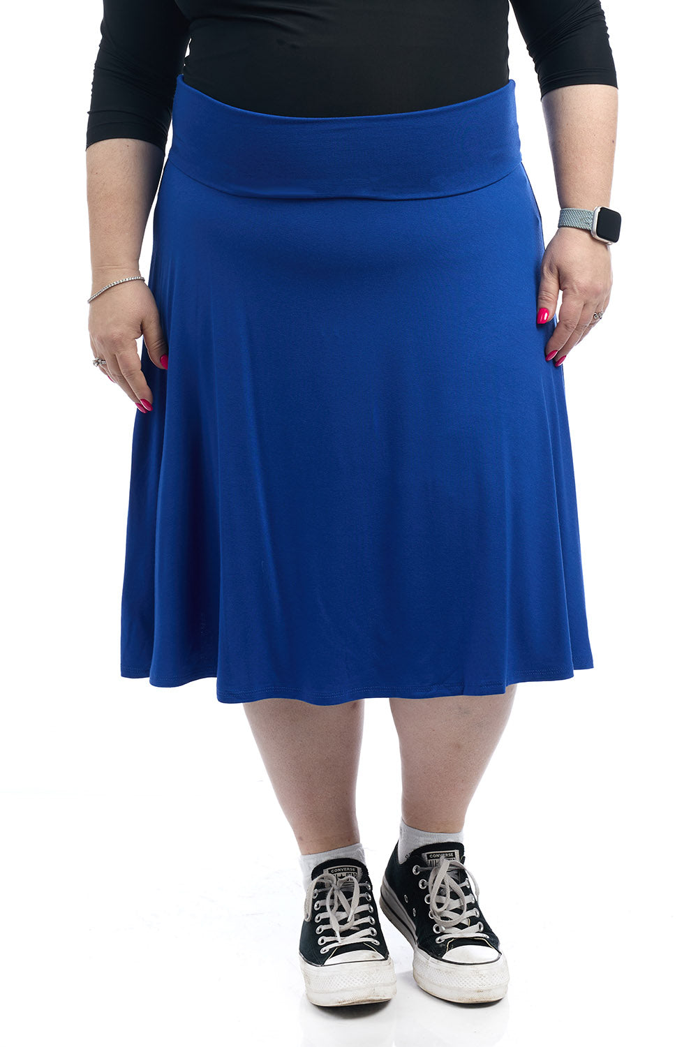 Plus Size Old Navy inspired below knee length foldover flary midi royal blue skirt