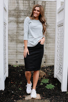 black below the knee pencil skirt for women with tummy control