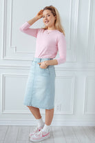 Pink cotton loose 3/4 sleeve elbow layering top