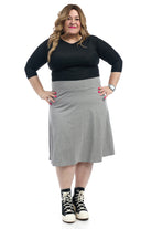 25 inch plus size heather grey a-line below knee length cotton skater skirt