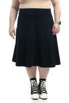 27 inch plus size black a-line Midi length cotton skater skirt