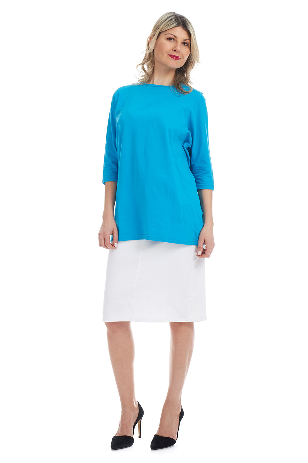 Blue oversized cotton loose tee for women