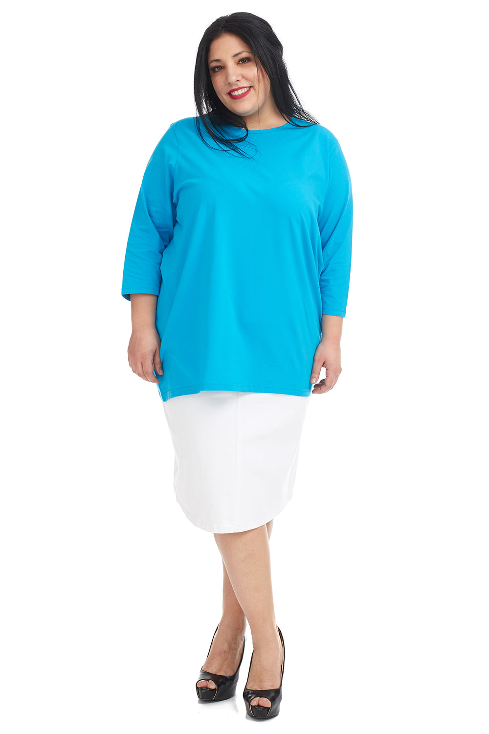 Plus size Casual blue 3/4 sleeve baggy t-shirt for women