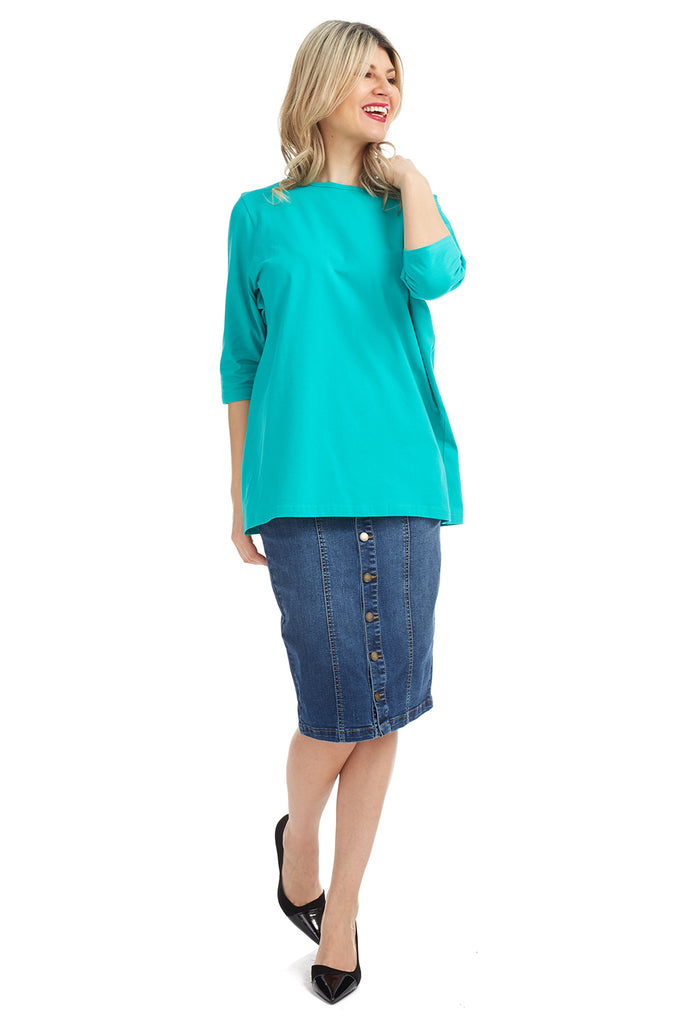 Turquoise Blue oversized cotton loose tee for women