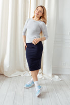 navy modest basic modest knee length pancil skirt