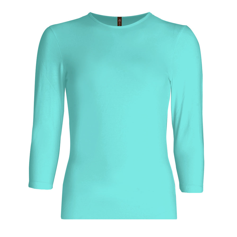 aqua green cotton 3/4 sleeve crew neck loose t-shirt for girls