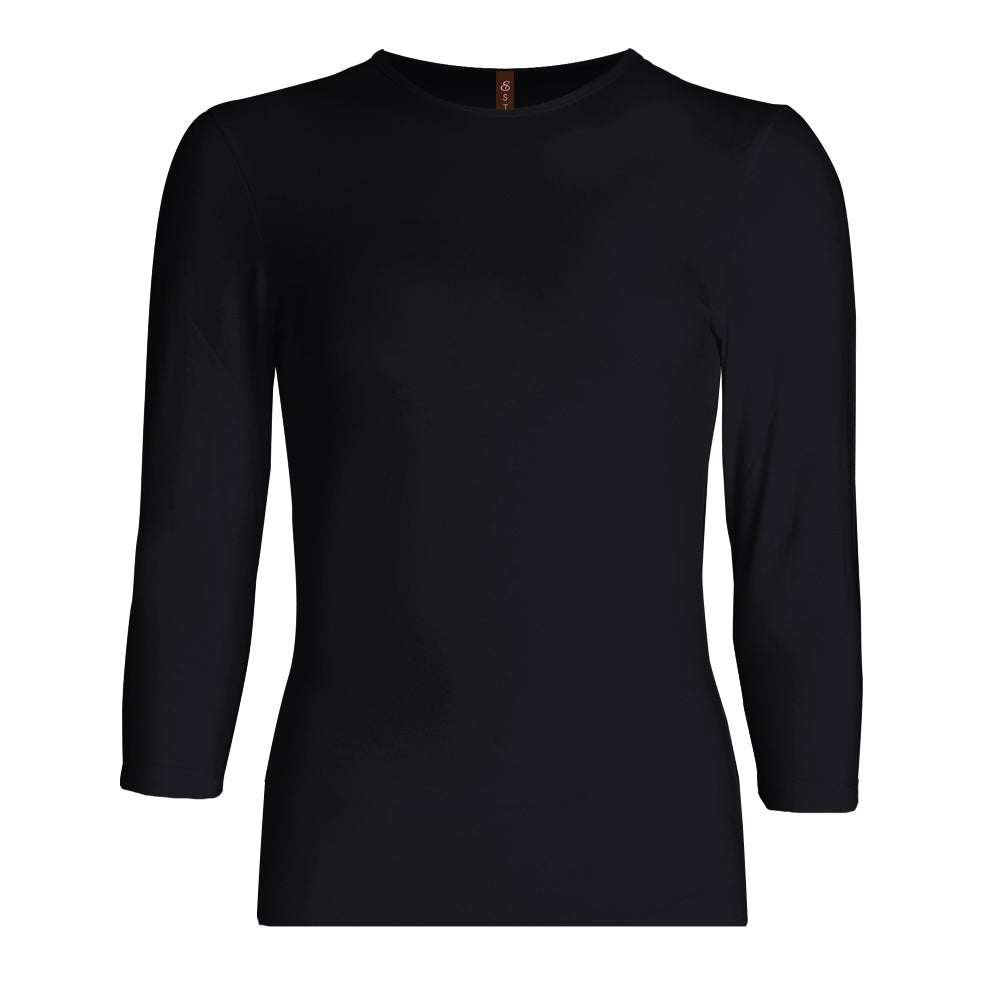 black cotton 3/4 sleeve crew neck loose t-shirt for girls