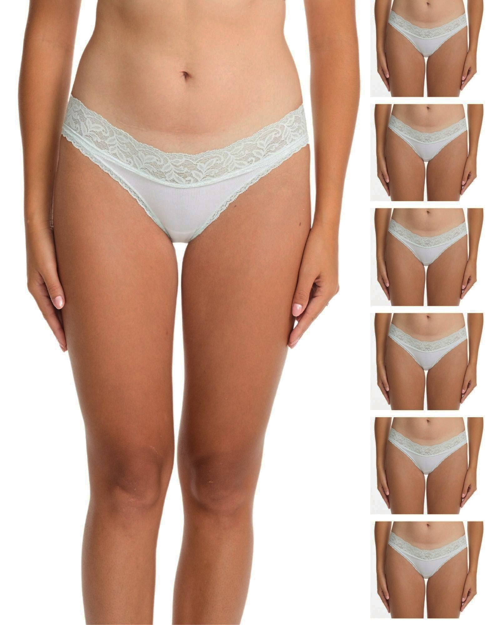 White Cotton Bikini Panties with Lace Trim