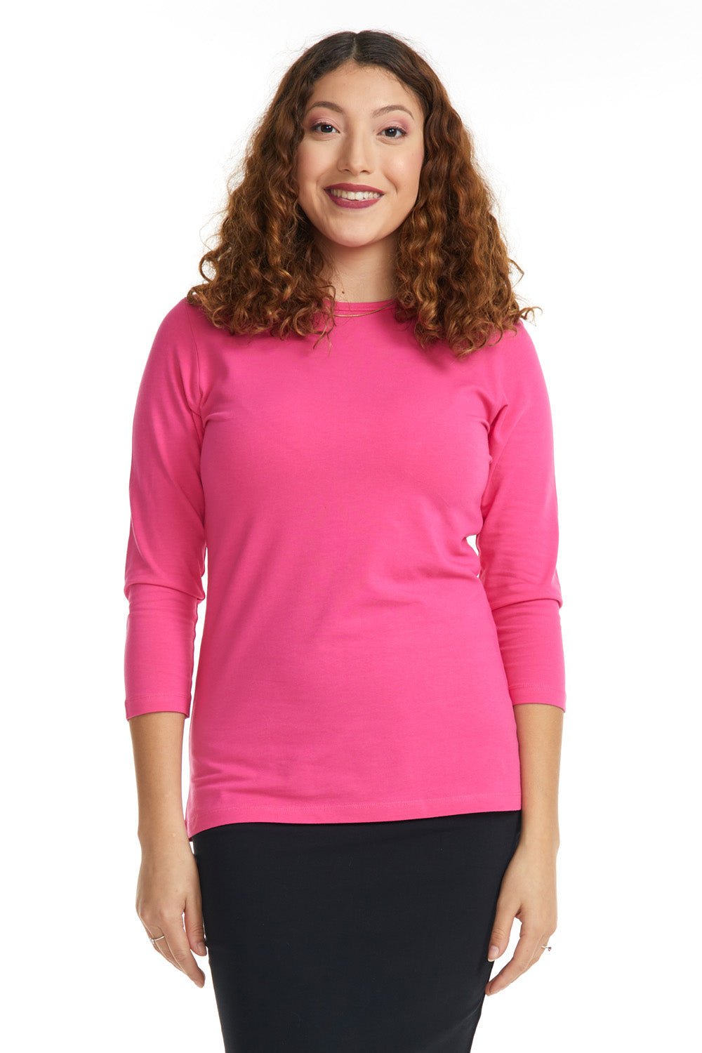 vibrant pink stretchy loose fitting cotton layering shirt 