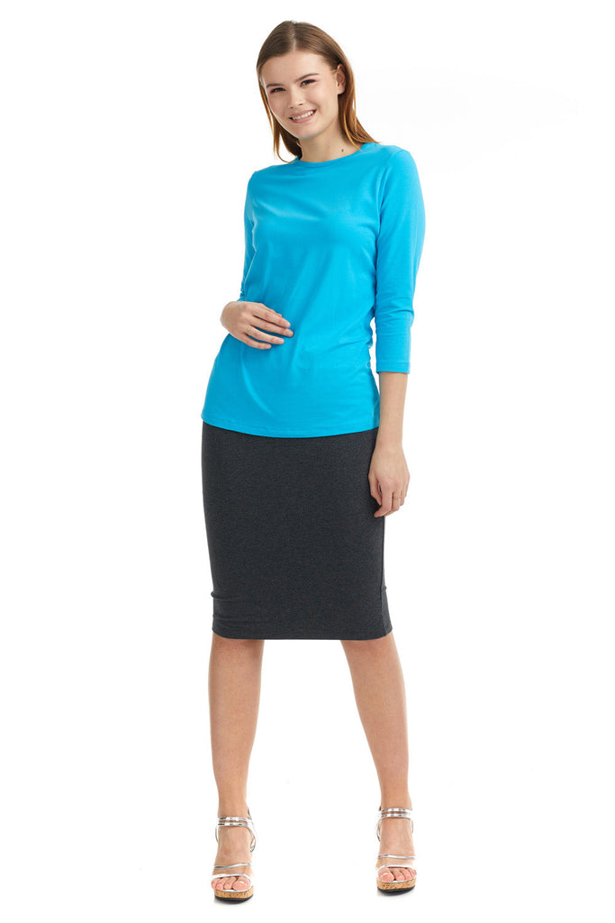 ocean blue 3/4 sleeve crew neck cotton loose relaxed fit top for ladies