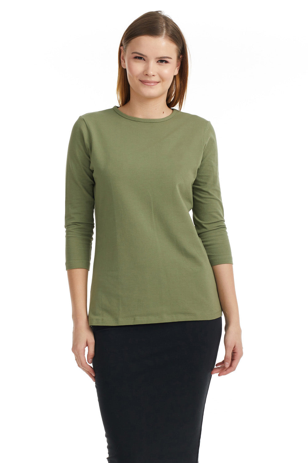 army green stretchy loose fitting cotton layering shirt 