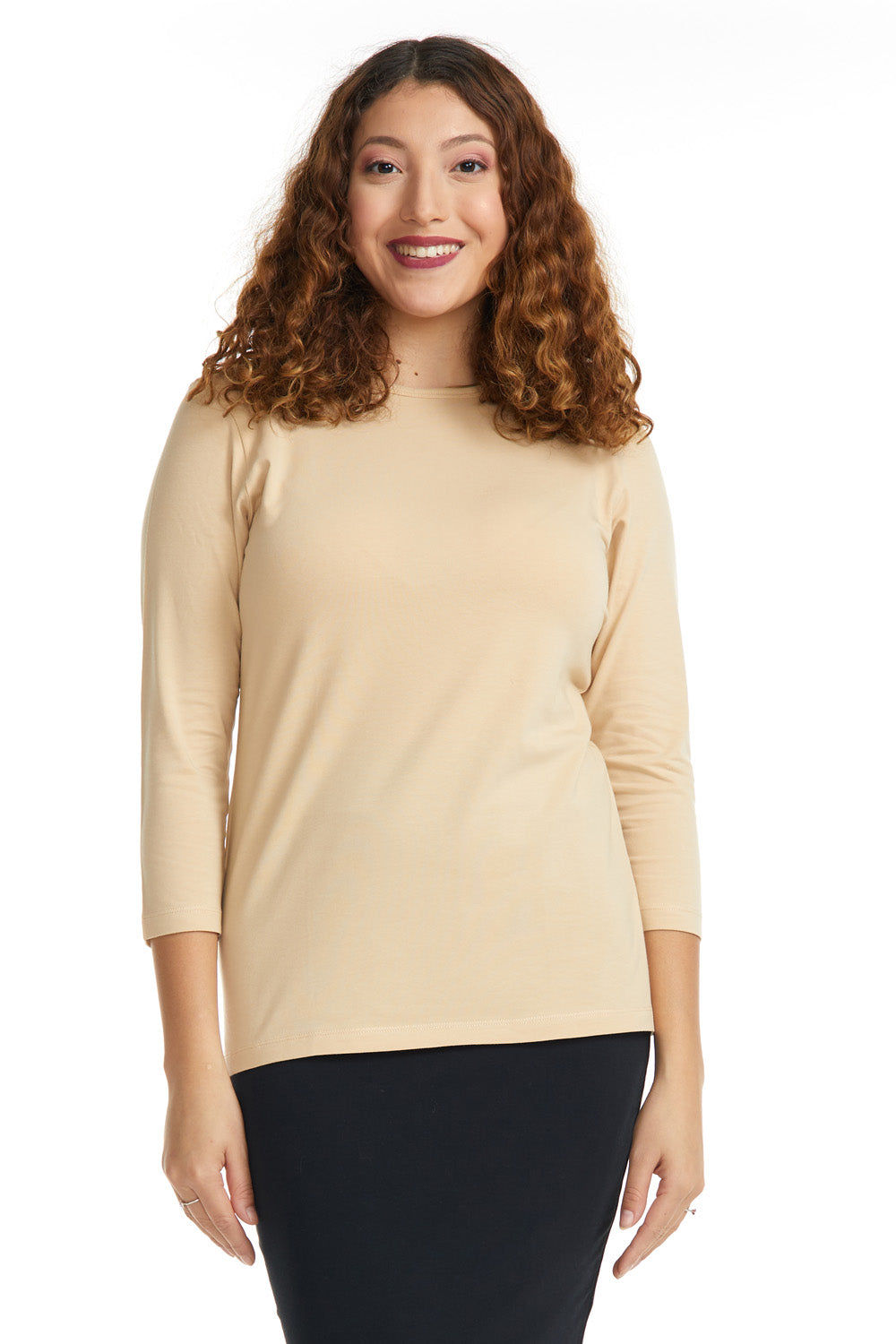 Skin color stretchy loose fitting cotton layering shirt 