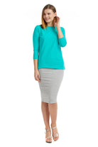 teal soft cotton crew neck shirt with 3/4 sleeves