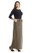 ankle length flary maxi skirt in olive green 