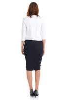 modest black jean pencil skirt with pockets