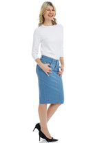 light blue below the knee pencil skirt for women with tummy control