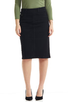 black straight below the knee modest denim skirt for women
