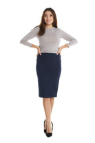 navy tznius cotton knee length pencil skirt