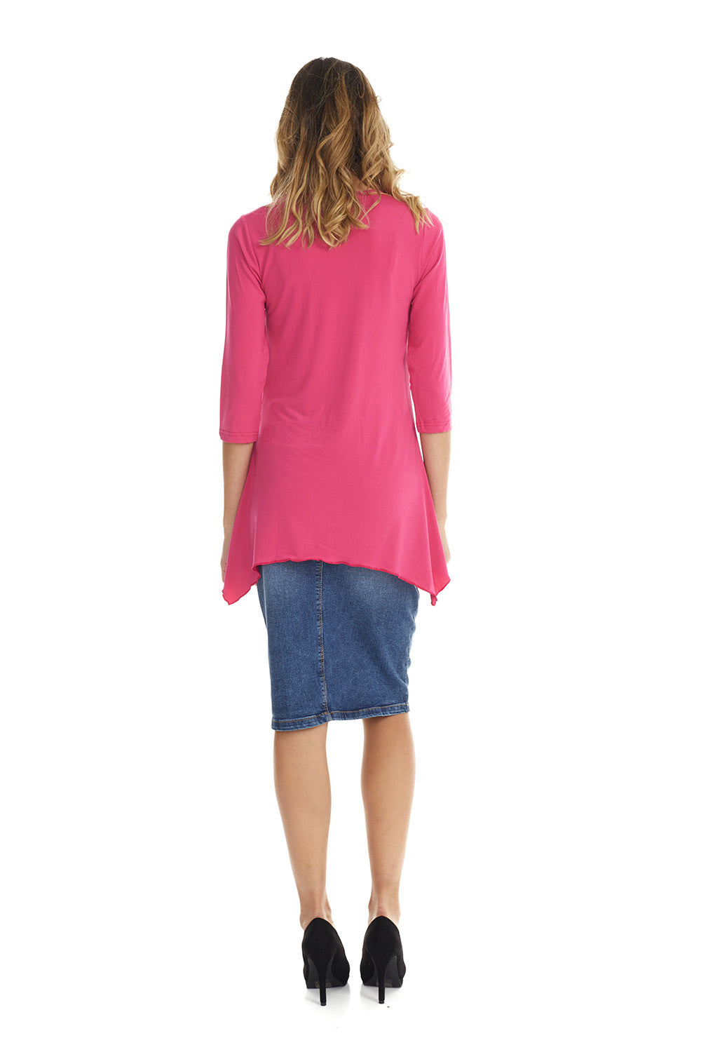 fuchsia pink silky tunic top to wear with a skirt