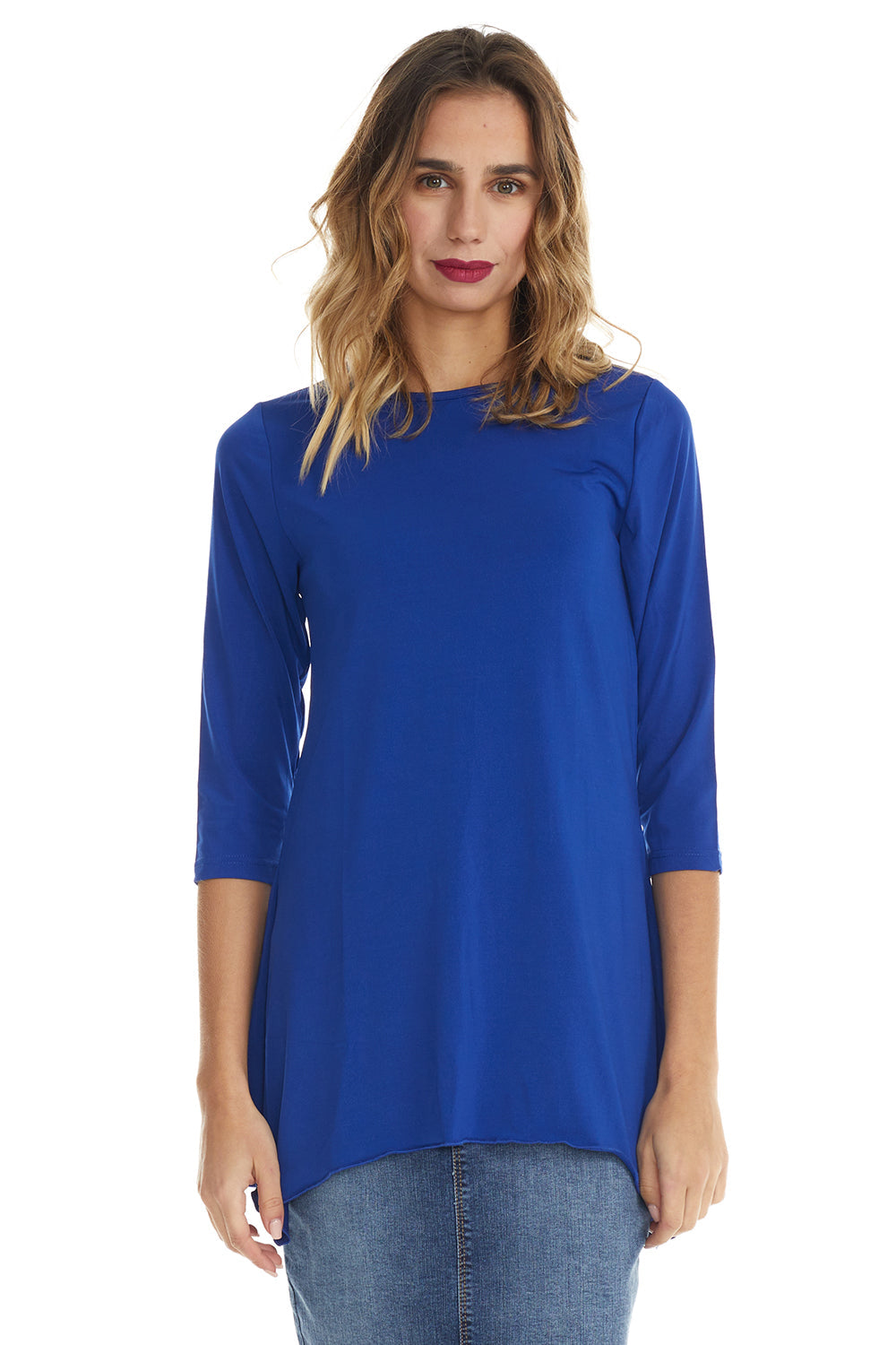 blue silky tunic top to wear with a skirt