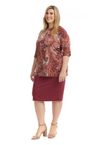 Plus size burgundy cotton basic pencil skirt