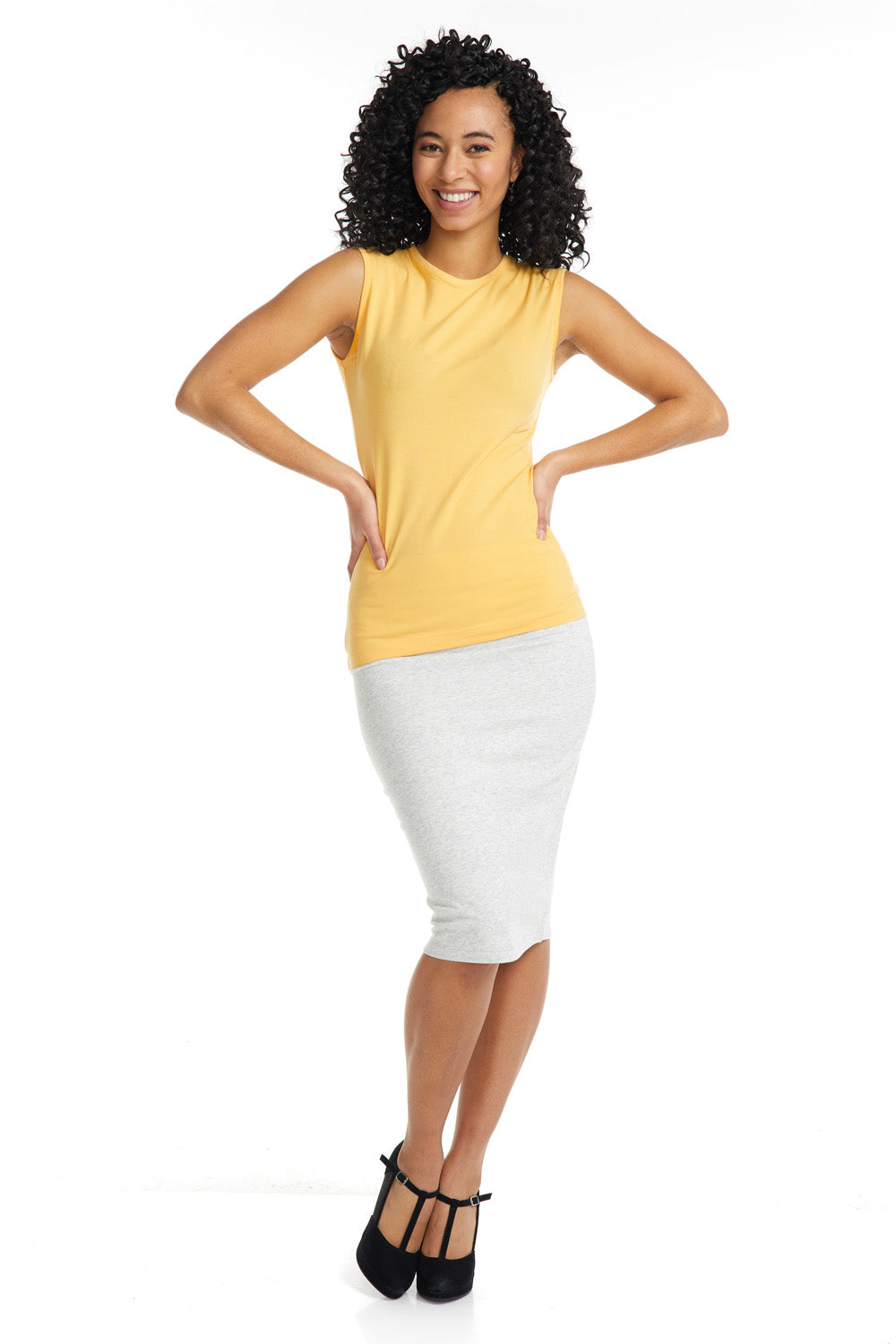 yellow cotton sleeveless layering shirt