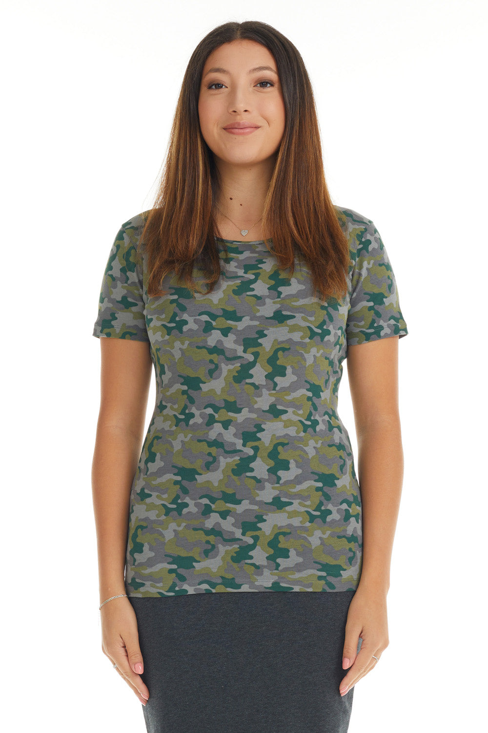 green mix camo sleeve top to wear with jeans