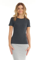 gray short sleeve top to wear with jeans