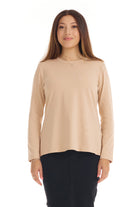 Tan Long Sleeve Cotton T-shirt Top for Women 'B388' - Premium shirt from Esteez - Just $25! Shop now at Esteez