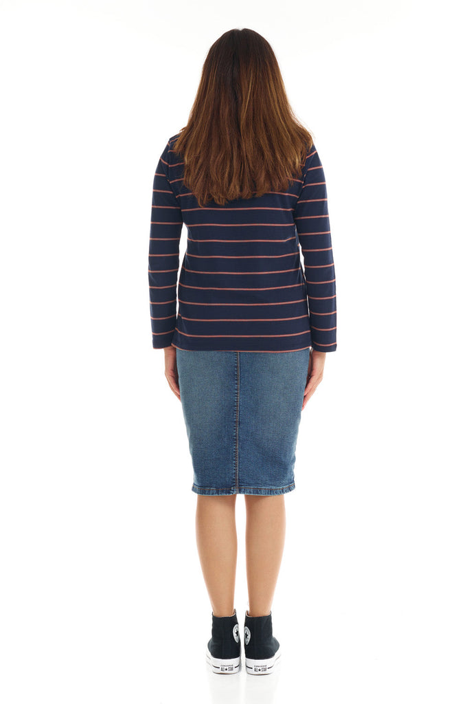blue orange grey stripes loose cotton shirt for women 